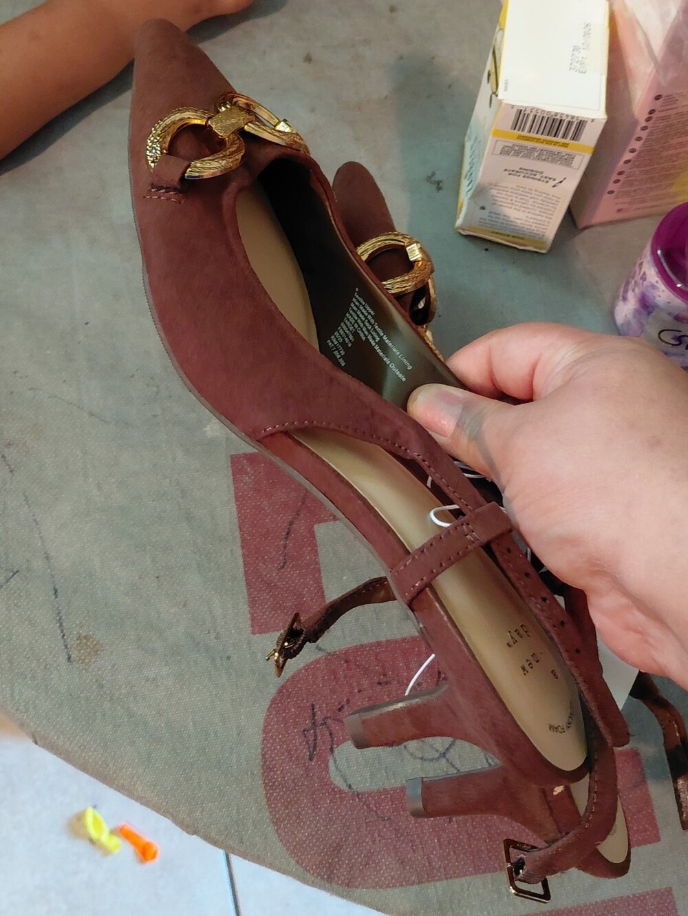 Brown Women's Slingback Flats with Gold Accent